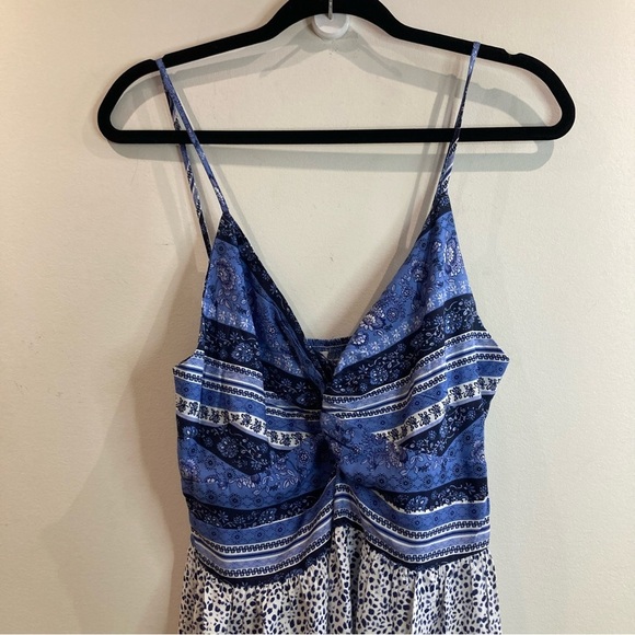 JAPNA Sz L Ruffle Hem Tiered Criss Cross Peep Bodice Spaghetti Straps Maxi Dress - Picture 4 of 12